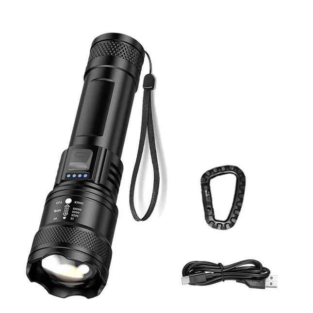 Powerful Flashlights Type C Rechargeable Zoom Torch Light High Power LED Flashlight Built-in Battery For Camping Emergency Lamp