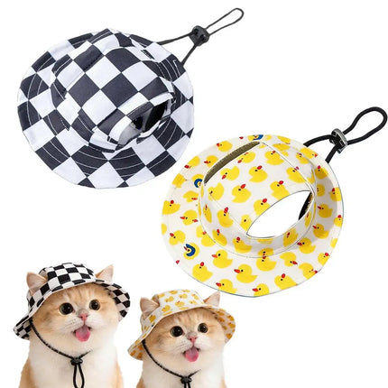 Cute Print Cat Hat for Small Medium Cats Adjustable Pet Cap Breathable Comfortable Sunscreen Hat Beach Activities