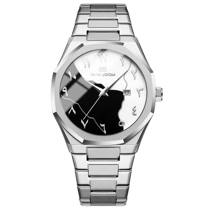 Top Brand Men Watch Marble Dial 42mm Arabic Scale Clock Silver Stainless Steel Quartz Movement Sports Business Wristatch for Men
