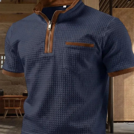 Men's Solid Zipper Social Polo Shirts for Men Summer Henry Collar Short Sleeve Golf Personality Casual Breathable Sports Top
