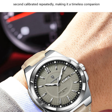 POEDAGAR High Quality Fashion Men's Wristwatch Waterproof Luminous Date Week Business Quartz Men's Watches Leather Men Watch Reloj