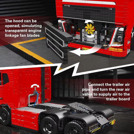 MOULD KING 19015S Technical Heavy Duty Trailer FH16 Tractor Truck Model Building Blocks Pneumatic Truck Toy for Adult Kids Gifts