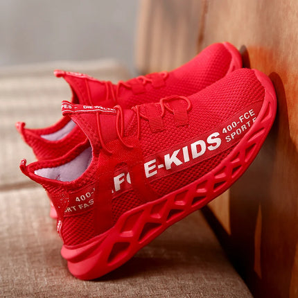 Red Children's Shoes Sports Running Sneakers Breathable Lightweight Soft Non-slip Mesh Comfortable Walking For Boys Girls Kids