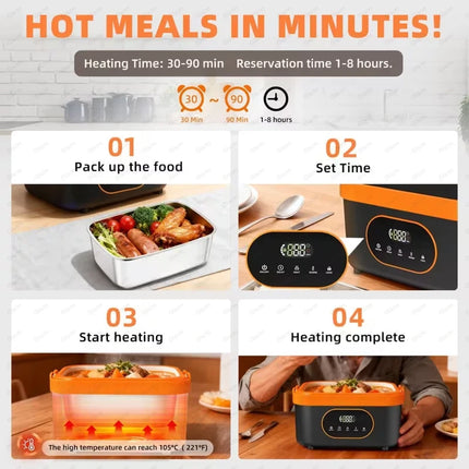 Gison Electric Heated Lunch Box Food Warmer 1.5L 60W Outdoor Camping Bento Picnic Portable Food Heater CarHome Leak Proof Heated
