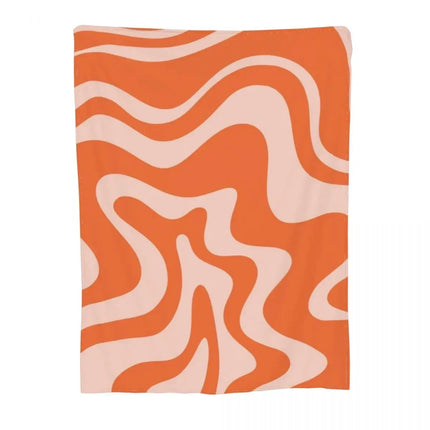 Liquid Swirl Abstract Throw Blanket – Orange & Pale Blush Flowing Design, Soft Stuffed Sofa Bed Cover for Modern Home Decor