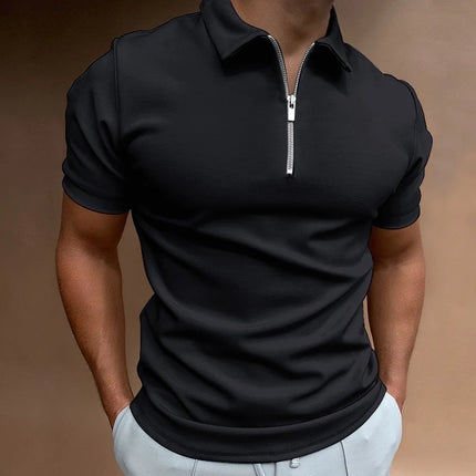 Men's Fashion Half-Zip Collar Polo Shirt, Solid Color Slim Fit Short Sleeve Top, Available in 11 Colors, Casual Men's Top S-5XL