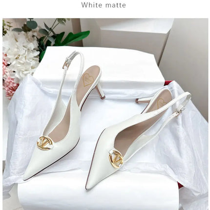 Women's pointed high-heeled sandals for women's summer 2025 new style pointed high-heeled shoes with metal buckle single shoes