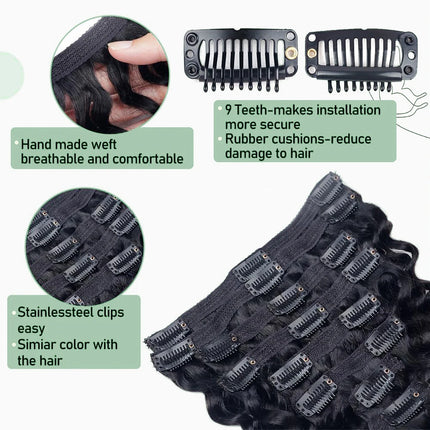 Human Hair Deep Wave Clip In Hair Extensions Brazilian Clip In 8 Pcs/Set Natural Black Color Clip Ins Remy Hair 10-26 Inch 120G