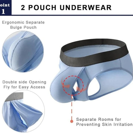 Men's Bamboo Fiber Boxer Shorts Fly Pouch Front Open Breathable Bulge Underwear Separated Pouch Trunks Dual Pouch Underpant