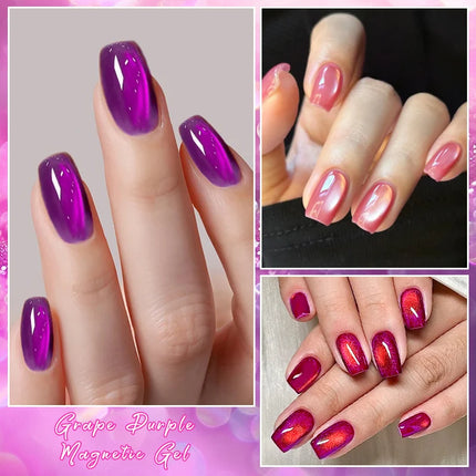 Grape Purple Cat Magnetic Gel Nail Polish Jelly Glass Beads Effect Magnetic Semi Permanent Soak Off UV Gel Varnish Nail Supplies