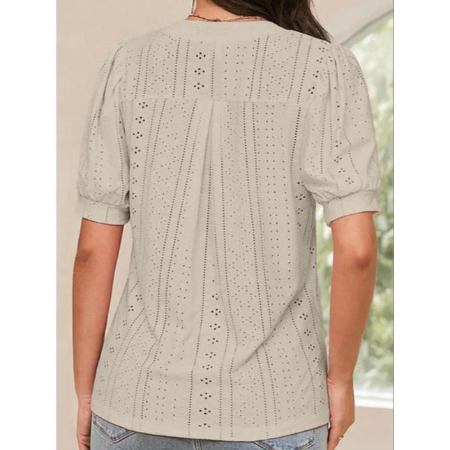 Plus Size 1XL-5XL Women's Fashionable V-neck Solid Color Casual Comfortable Short Sleeved Shirt