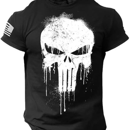 Men's T shirt for men 3D Print Military Patriotic Skull Dropped T Shirt Oversized Short-Sleeved Sportswear Men Clothing Top Tees
