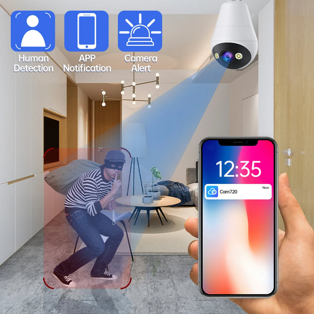 Jooan 2K 3MP WiFi IP Camera E27 Bulb Camera Wireless Baby Monitor AI Tracking night vision Surveillance Camera