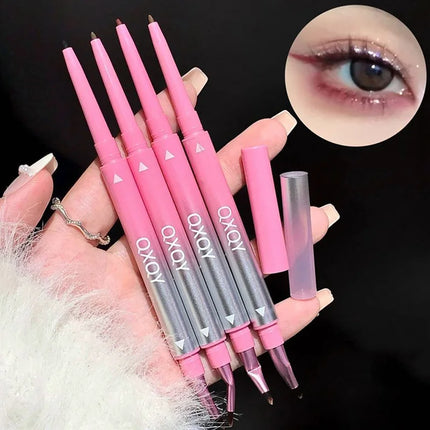 Long-lasting Natural 3D Inner Membrane Red Lying Silkworm Eye Liner Pen with Angle Folding Halo Dye Brush Double Head Eyeliner