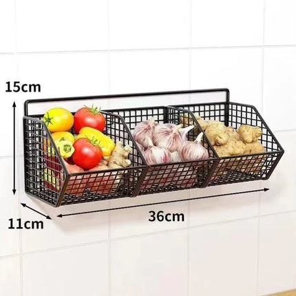 Wall Mounted Storage Basket No Drilling Hanging Basket for Ginger Garlic Kitchen Condiment Organizer Household Storage Rack