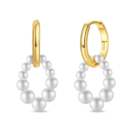 925 Sterling Silver Gold Pearl Hoop Earrings Pave Large Circular Shape Earring Gift for Women Jewelry Anniversary Wedding