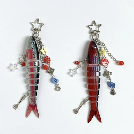Fish Keychain Bionic fish bait keychain, ocean small fish multi-section fish Luya bag pendant cross-border
