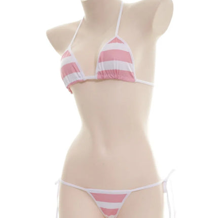 Sexy Lingerie Lolita Kawaii Blue Pink White Striped Mini Bikini Adult Cosplay Porn Women Bra Underwear Set Frenum Swimsuit