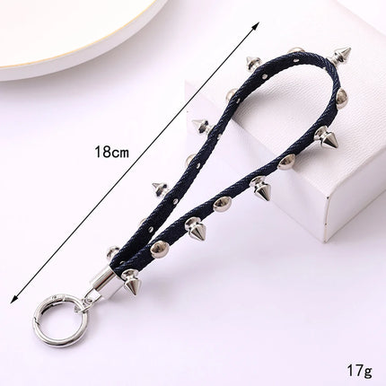 New Rivet Leather Rope Keychain Goth Creative Personality Punk Phone Case Hanging Rope Keychain Gift Trendy Charm Accessories
