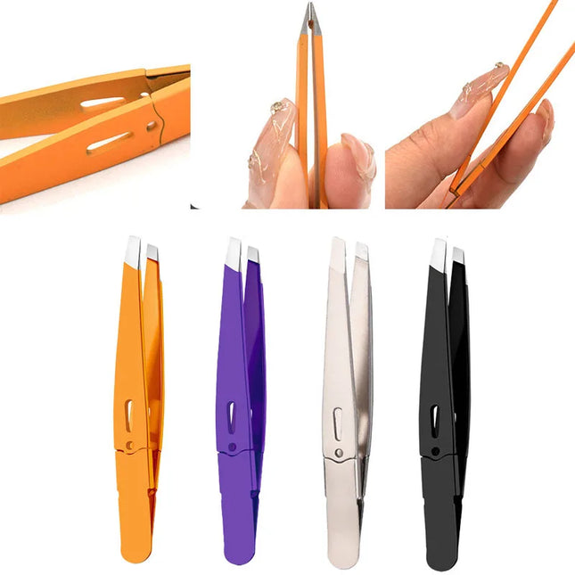 Stainless Steel Slanted Mouth Eyebrow Tweezers Colorful Hair Beauty Fine Hairs Puller Eye Brow Clips Beard Removal Makeup Tools