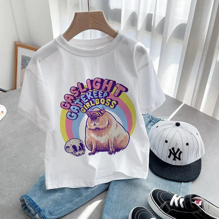 Summer Cotton Children's T-shirt Short Sleeve Capybaras Love Cute Animal Cartoon Kid Clothes Baby Girl Boy Cute Casual Y2k Tee Top