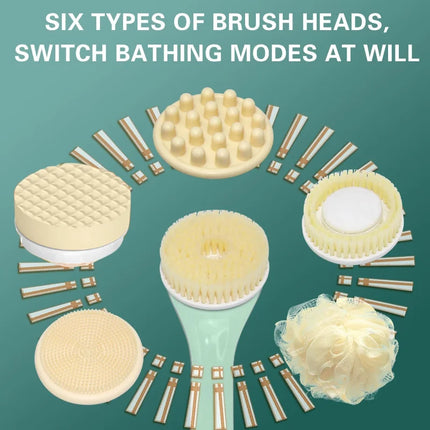 【BRAND NEW】For Full Body Cleansing Electric Bath Brush With 6 Attachments-3-Speed Adjustable Back Scrubber For Skin Care Exfolia