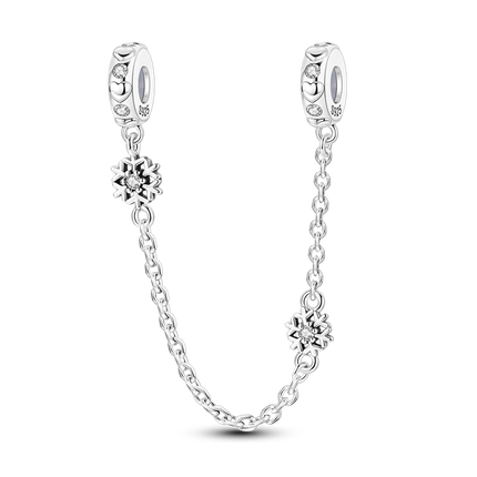 Sparkling Clear Silver Safety Chain 925 Sterling Silver Safety Chain Charm Beads Fit Original Bangle Bracelet DIY Jewelry