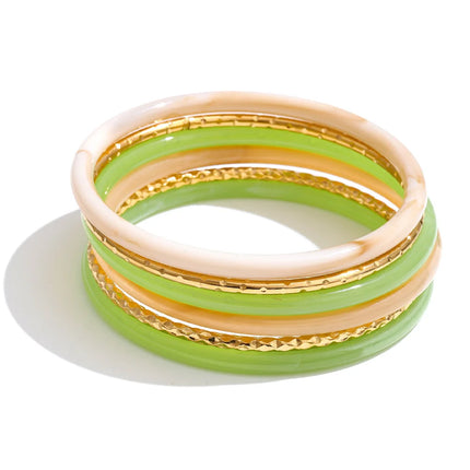 Yhpup 1Set 2026 Multi-Color Resin Layered Round Stacking Bracelet Bangle Spring Style Stainless Steel Fashion Jewelry Waterproof