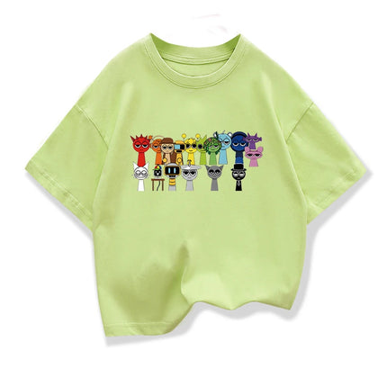 Summer Short Sleeve Tops Cute Sprunki Cartoon Print T Shirt Kids Leisure Cotton T-shirt Baby Girls Tshirt Toddler Boys