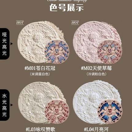 Flower Knows Little Angel Series Cosmetics 4 Color Relief Highlights Matte Shimmer Sense Delicate Contour Palette Makeup