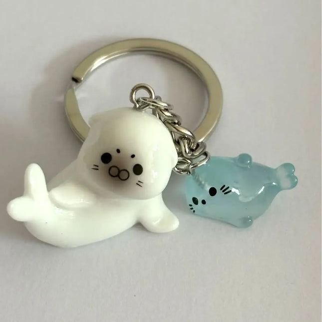 Cute 3D Night Light Sea Lion Seal Keychain Charm Pack Accessories Fish shaped Keychain Pendant Couple Friend Gift