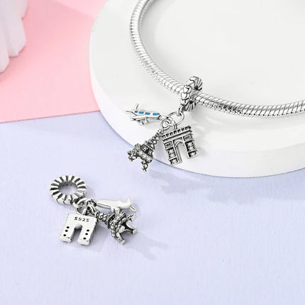 Original 925 Sterling Silver Charms Paris Eiffel Tower Charms Bead Pendant Fit Bracelets Bangle Necklaces Women DIY Jewelry Gift