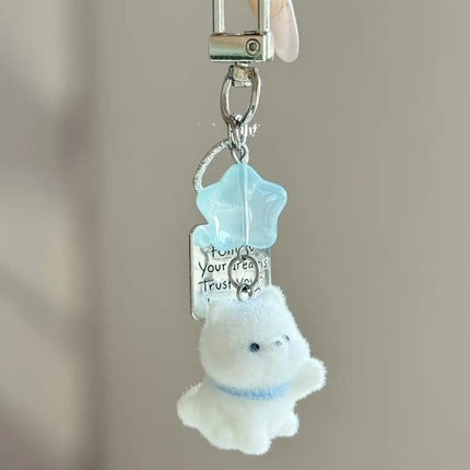 Flocking Animal Dog Cat Pendant Cute Keychain Keyring Bag Earphone Car Keychain Decor Keychains Accessories Phone Chain Lanyard