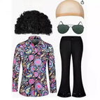 M / Purple flower shirt + pants + jewelry