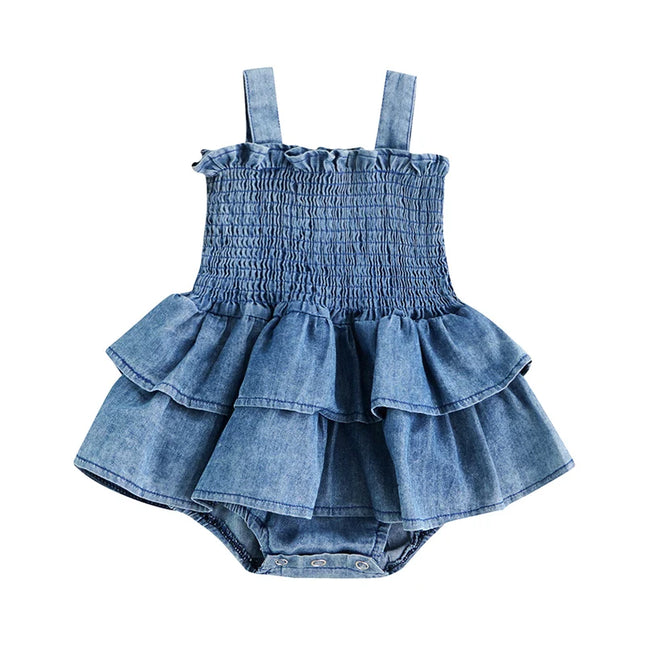 0-18M Newborn Infant Baby Girl Romper Dress Summer Sleeveless Suspender Pleated Ruffle Hem Bottom Snap Button Cute Bodysuits