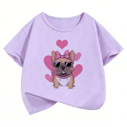 Summer Spring Fashion Cute French Bulldog Design Printed T-Shirts Short Sleeve Kids Children's T-Shirt Boys Girls Casual Top Tee