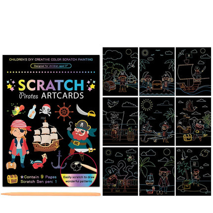 Children Scratch Painting Set Magic Rainbow Colors Scratch Art Painting Card Books Early Education Template Drawing Toys For Kid