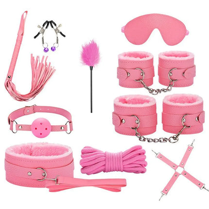 Exotic Bed Set Kits Exotic Toys Adults Games Leather Handcuffs Whip Gag Nipple Clamps Women Products