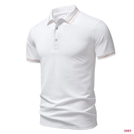 2025Men's casual short sleeved polo shirt, solid color polo shirt, fashionable, business, breathable, comfortable short sleeved
