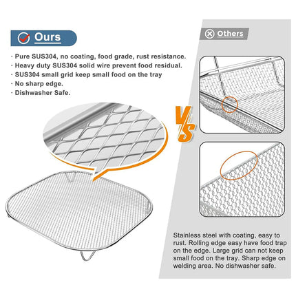 Air Fryer Crisper Tray For Crispi FN100 AS101 Stainless Steel BBQ Rack With Edge-Free Design Fits 2.5L And 6L Glass Pots