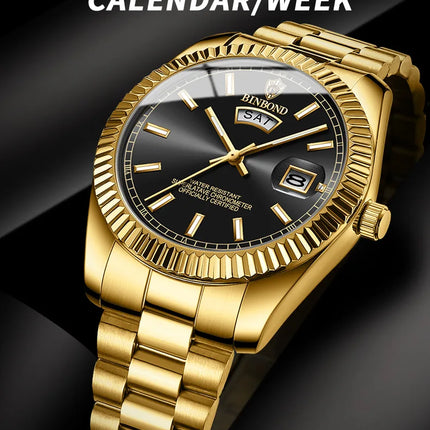 BINBOND B7012 Mens Fashion Business Sports Quartz Watch 30M Waterproof Luminous Classic Calendar Creative Clock Mens Wristwatch