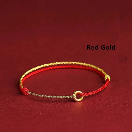 Hand Braided Red Rope Bracelet Copper Lucky Bead Hand Rope Couple Bracelet Simple Buckle Ethnic Original Female Accessory