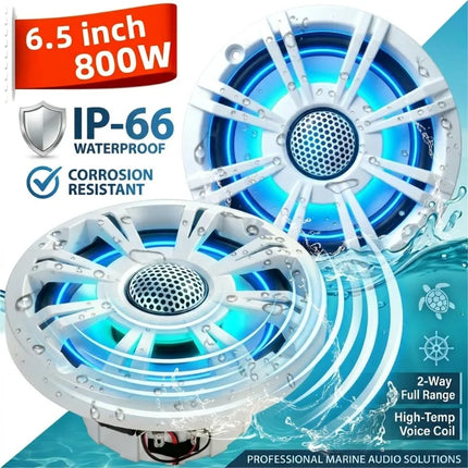 1pcs 6.5 Inch Boat Speaker 800W With LED Lights Coaxial Speakers Waterproof IP66 Audio Speaker For Yachts Motorboat Golf Cart RV