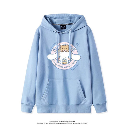 Haze Blue Cute Girl Sweet Heart Cute Girl Holding Toy Rabbit Dog Hooded College Wind Jk Tide Sweater Simple College Style Wear