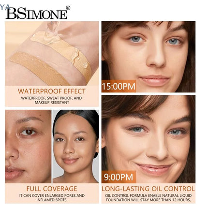[YA]BSIMONE Liquid Foundation, Waterproof, Matte Finish, Long Lasting, Concealer Cream For Uneven Tone- Daily Makeup Must-Have