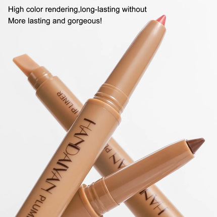 HANDAIYAN Double-Head Waterproof Lip Liner Pen Coffee Brown Outlines Lip Shape Full Lip Contour with Silicone Brush