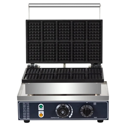 HPH2O Commercial Waffle Maker 10PCS Square Shape Waffle Machine 1550W Waffle NonStick Coating Baking and Dessert Maker