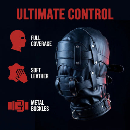 PU Leather BDSM Bondage Hood Sensory Deprivation Mask With Blindfold Removable Dildo Gag Lockable Head Harness Sex Toys  Couples