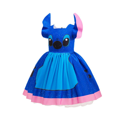 Disney Lilo and Stitch Same Style Girl Cosplay Stitch Halloween Party Dress + Accessories Summer Short-Sleeved Fluffy Cute Dress