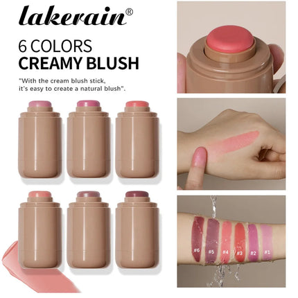 Lakerain Blush Stick Cheek Lip Tinted Moistured Long-wearing Flush Blusher Silky Brighten Blush Cream Cosmetics Matte Nakeup